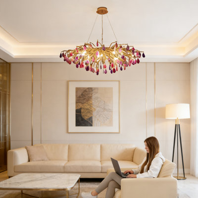 13-Light Modern Luxury Natural Colorful Agate Stone Chandelier