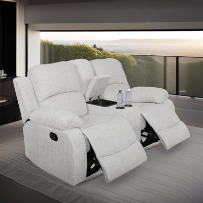 Causeuse Brooklyn grise / blanche avec rangement pour console et porte-gobelets Brooklyn