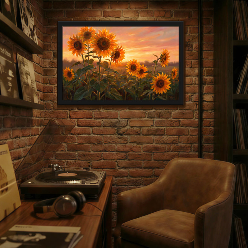 «Plants & Flowers Sunflower Field Sunset», reproduction d'art, H 16 po x l 24 po