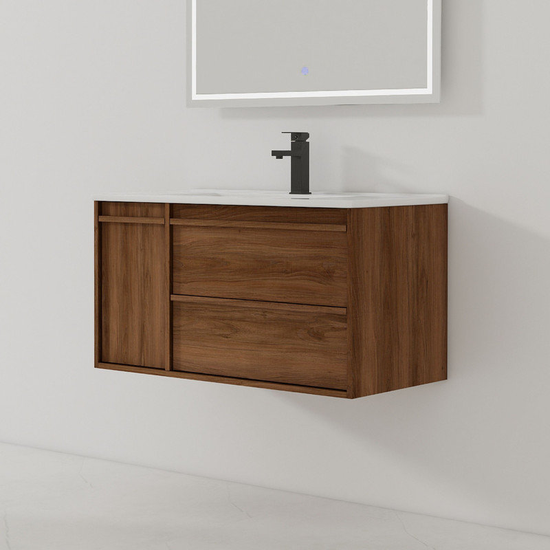  Meuble-lavabo mural de 36 po au fini noyer brun avec comptoir en céramique VAYANA