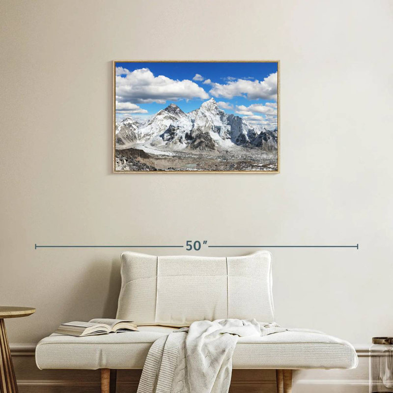 Vue panoramique de l'Himalaya, Cadre flottant en bois naturel, 31 po x 21 po