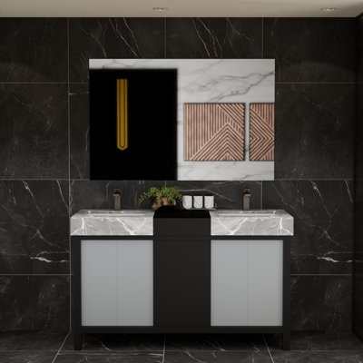 Armoire de salle de bain 55 pouces Latitude Run® Zilara en noir et gris, avec comptoir et robinet