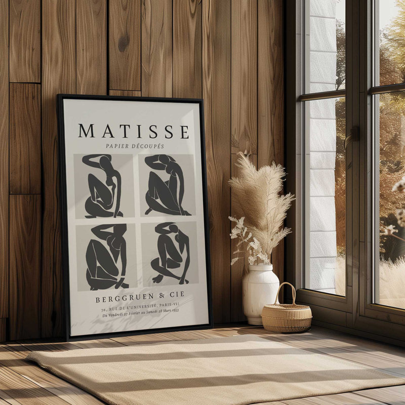 Nus Noir Matisse, affiche d'art, Cadre américain en érable flottant, H 12,75 po x l 8,75 po x P 1,75 po