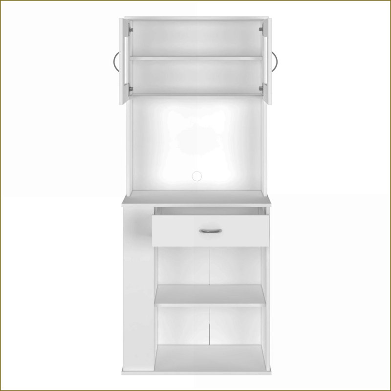 Garde-manger avec portes doubles, 3 tablettes latérales, tiroir et amp; Plateau pour micro-ondes | Moderne | Panneau de particules, mélamine