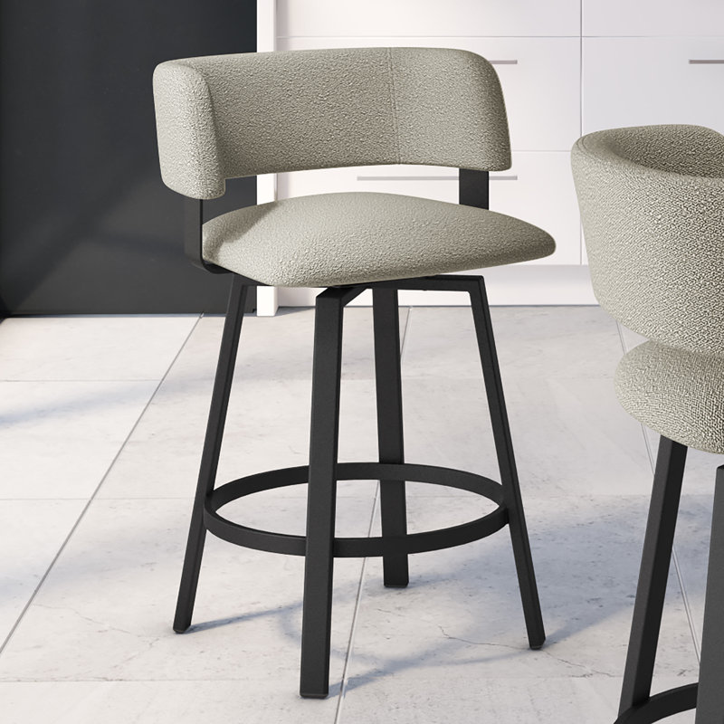 Hillingdon Swivel Counter &  Bar Stool, Light Beige & Gray Bouclé Polyester, Textured Black, Bar Stool (30" Seat Height)
