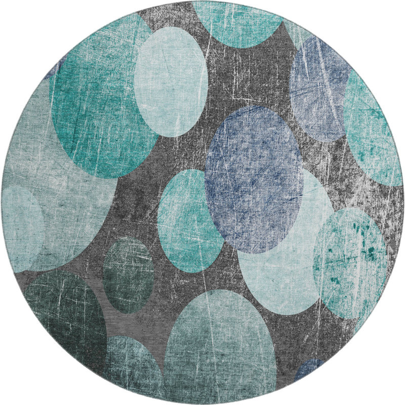 Premium Machine Washable Cerrito AMF556 Teal Rug, Round 8'