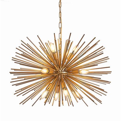12-Light Mid-Century Modern Starburst Chandelier with Adjustable Hanging Chain, Gold