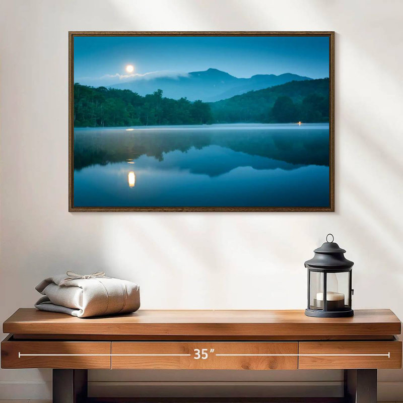 Paysage lunaire, 25 po x 17 po, Cadre flottant en noyer
