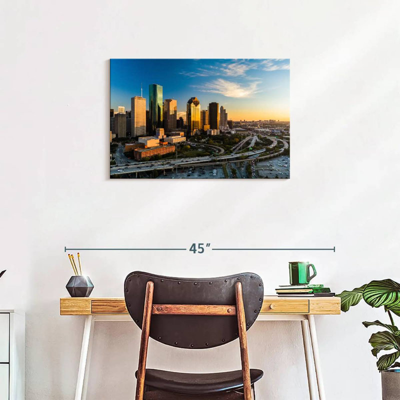 Ravi Houston Skyline au coucher du soleil, H 20 po x l 30 po