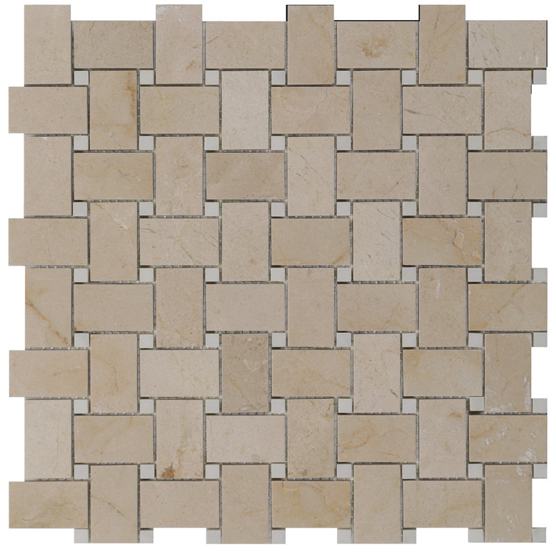 Carreau de mosaïque en marbre Agna, Crème polie / gris