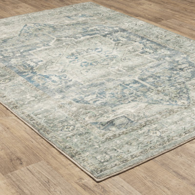 Wildon Home® 5' X 7' Grey Blue And Ivory Oriental Power Loom Stain Resistant Area Rug