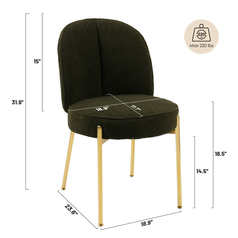 Chaise de salle à manger en tissu brun avec pieds dorés (ensemble de 2), Vert