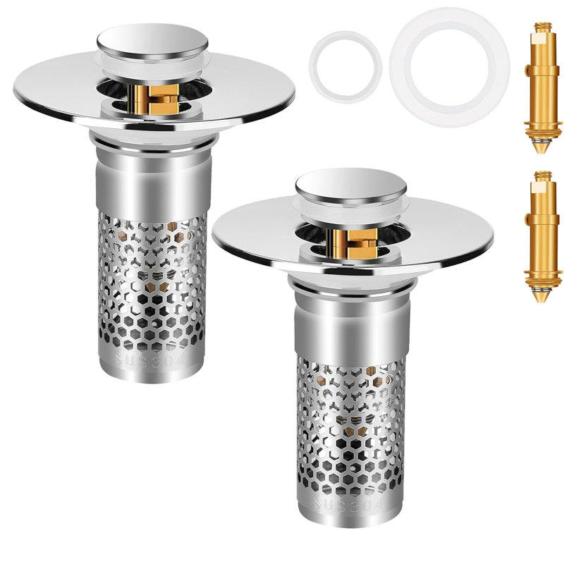 2-Pack Universal Bathroom Sink Drain Stopper, 1.06-1.50 Inch Stainless Steel Pop-Up Filter For US Standard Sink