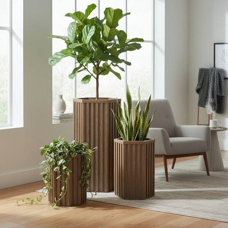 Hexagon Column Planter, 30.25" H x 16.5" W x 14.38" D