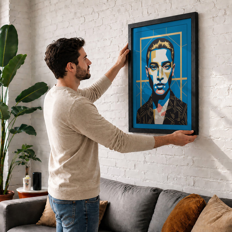 Grid Portrait In Blue Modern - Print, A3 - 42.0 x 29.7 cm, White