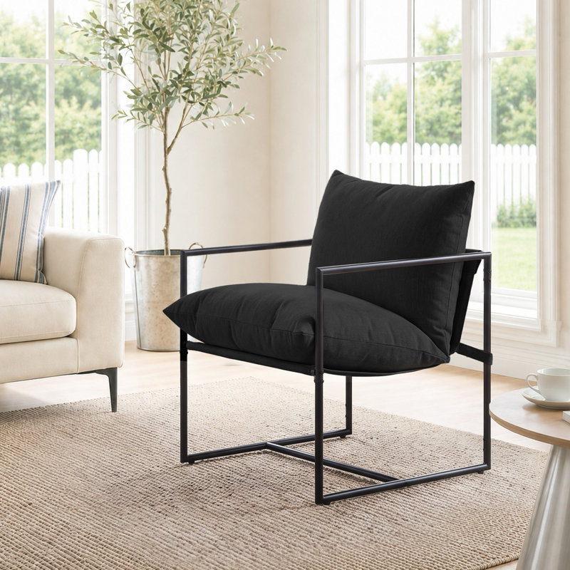 Chaise d'appoint Sling, fauteuil d'intérieur avec cadre en métal, noir, Black