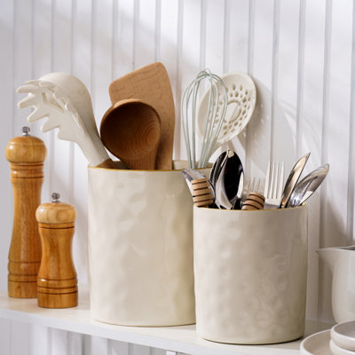 Ocean Utensil Storage Set, Stoneware Utensil Crock (Set of 2)