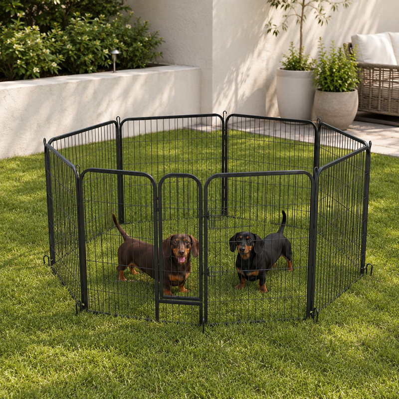 Enclos d'extérieur portatif avec parc pour animaux (8 panneaux), H 23,6 po, Argent noir