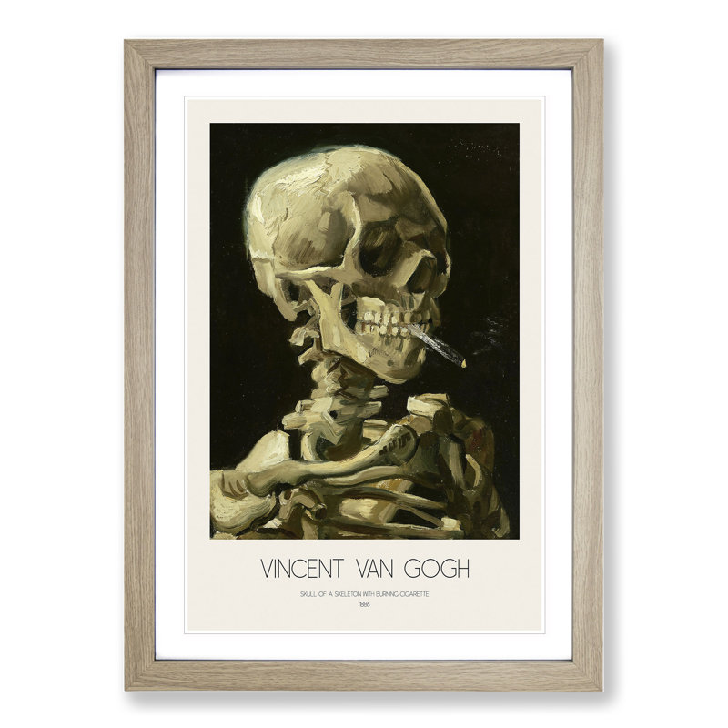 Skull of a Skeleton with Cigarette with Border by Vincent Van Gogh - Framed Print, 48cm H x 36cm W x 2cm D, Oak Framed