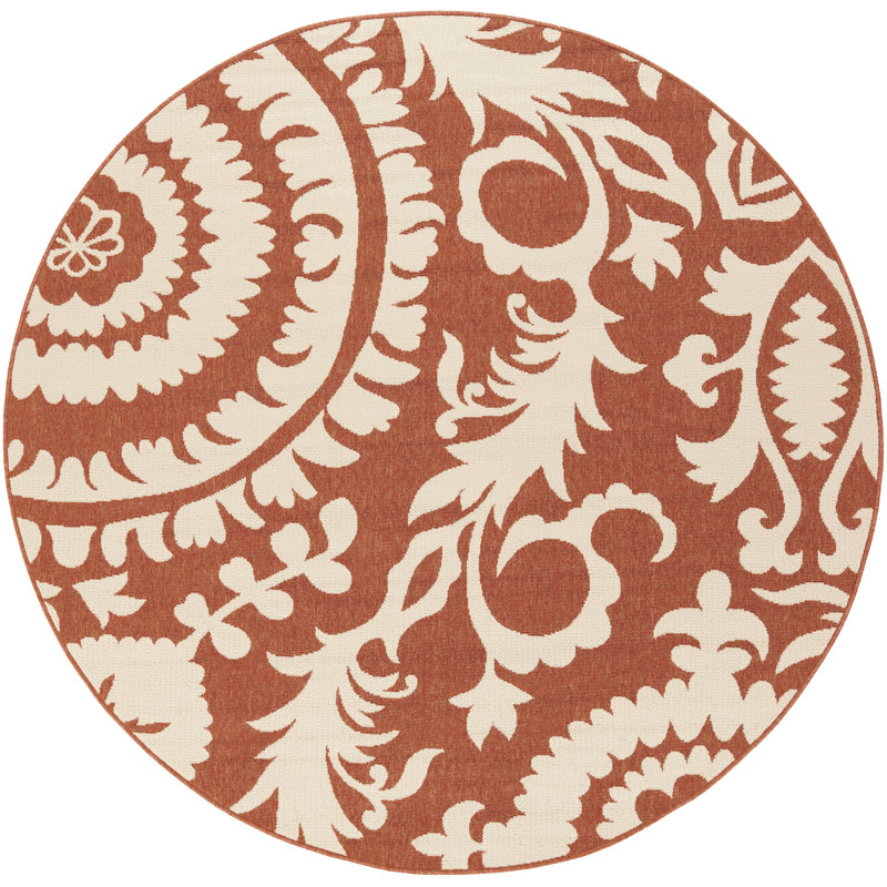 Tapis intérieur/extérieur brique floral Amato, Rond 8 pi 9 po