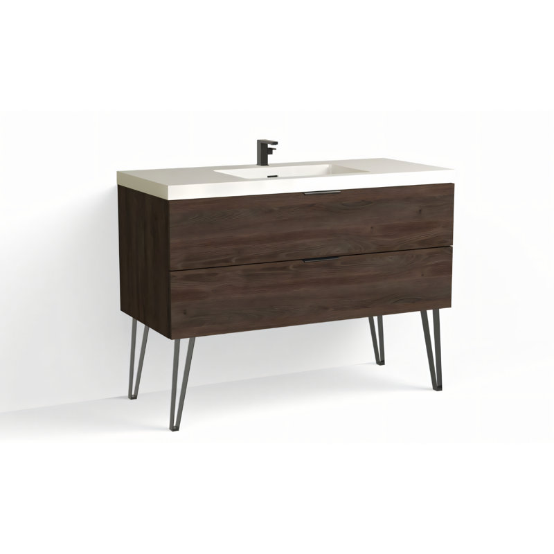 Avila 48" W Freestanding Single Bathroom Vanity with Dawson Leg, Gloss White/Single, White Acrylic, Matte Black