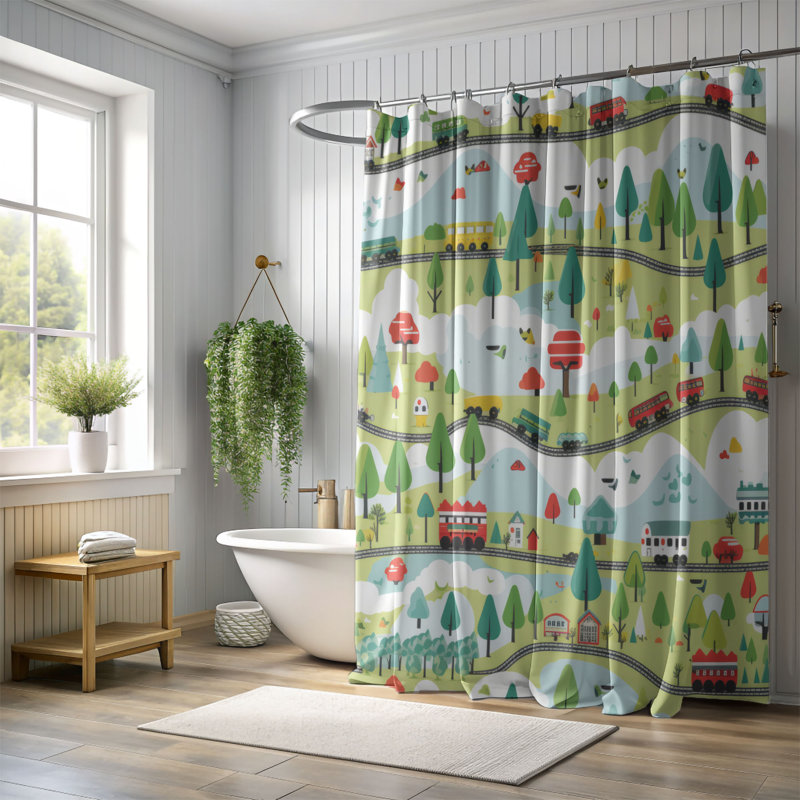 Happy Train - Premium Shower Curtain, 74"H x 71"W