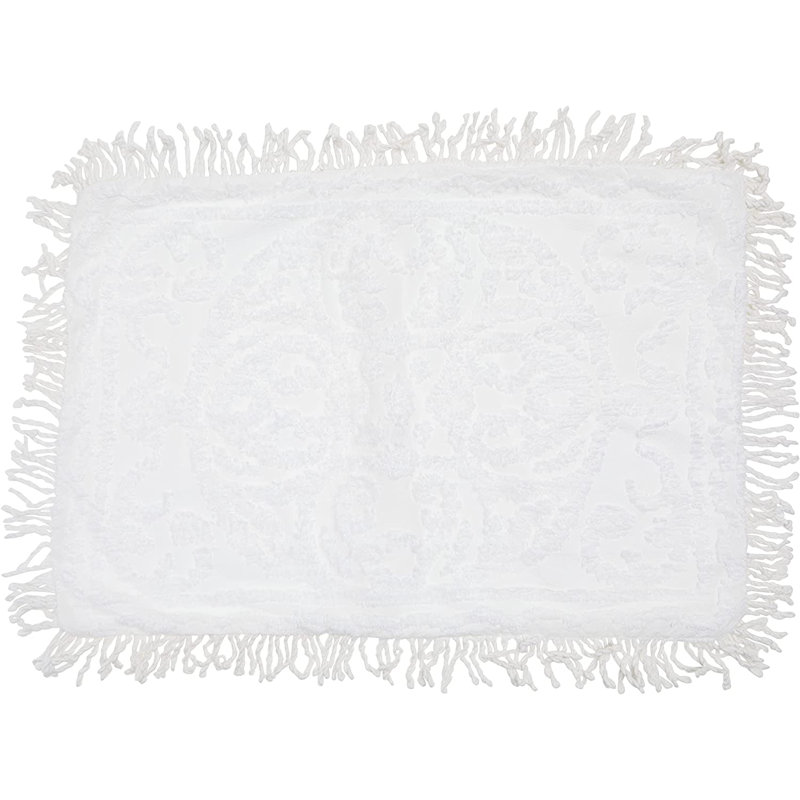 White Cotton Medallion Chenille King Sham with Fringed Hem
