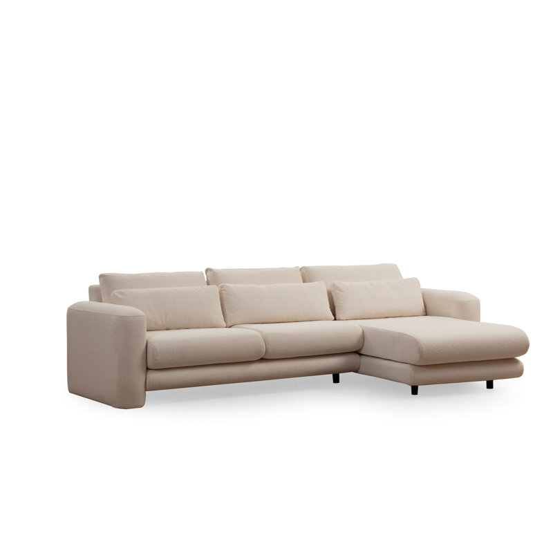 Stylish Corner Sofa, Cream Color, 114.2 x 64.9 x 28.7 inches | Beech Wood & Chipboard Frame, 100% Polyester Fabric | 28 DNS Soft Foam Back, Portable Cushions, Dry-Cleanable | Perfect for Modern Living Rooms & Lounges