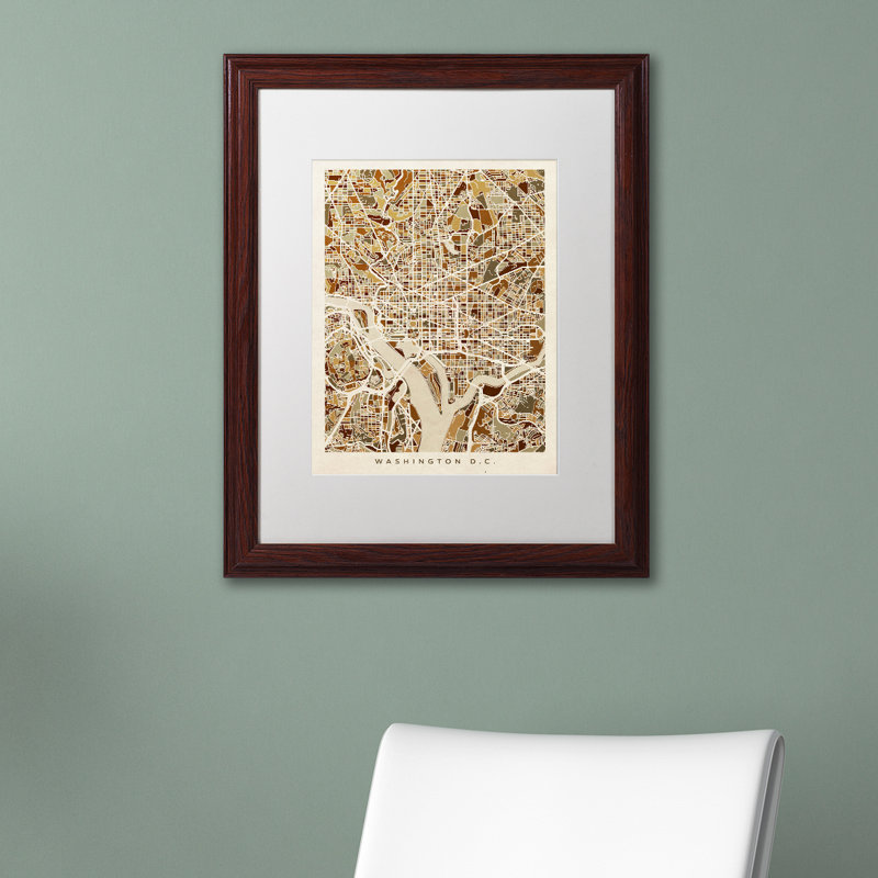 « washington dc map 4 », impression sur toile encadrée, H 14 po x l 11 po x P 0,5 po, Cadre brun