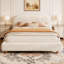 Lit plateforme grand avec tissu Boucle, lit plateforme tapissier en tissu Boucle avec tête de lit courbée, blanc, assemblage facile-1100871399-1101998837