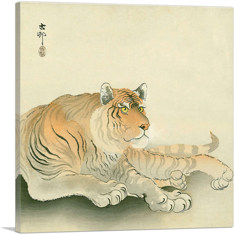 «Tigre inclinable» par Ohara Koson - reproduction sur toile tendue, H 12 po x l 12 po x P 0,75 po