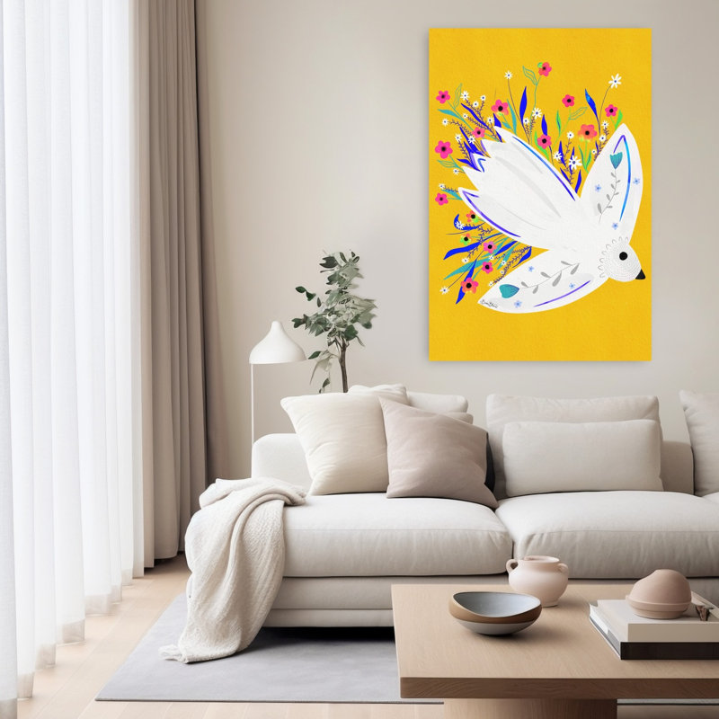 Art contemporain, oiseau mouette, art floral, H 60 po x l 40 po
