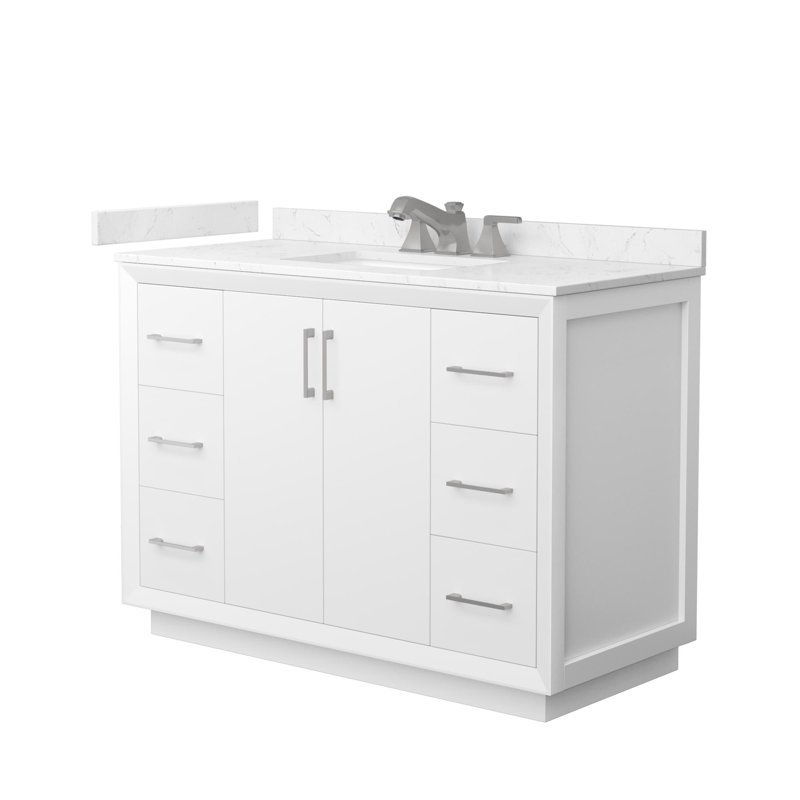 Strada 48" Freestanding Single Bathroom Vanity with Cultured Marble Top, White, Brushed Nickel