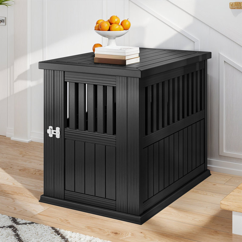 Elegant Resin Indoor Dog Kennel & Side Table, Black