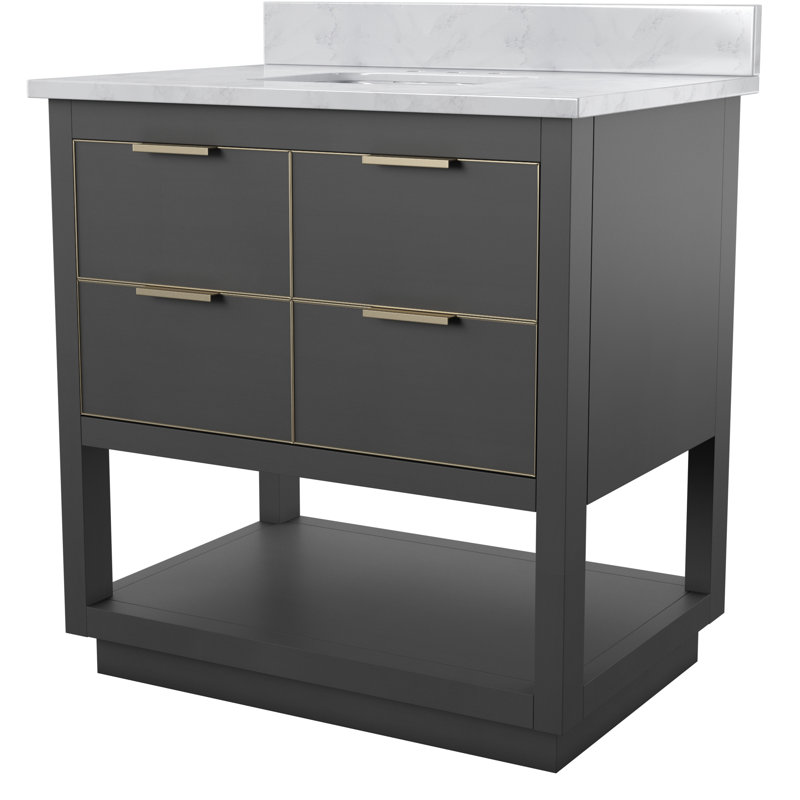 Allie 31" Single Bathroom Vanity Set, Twilight Gray, Carrera White Marble/Gold