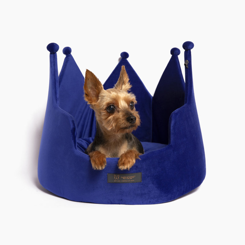  Lit pour chien et chat Crown Bed Micro-Plush Bling Collection - bleu royal
