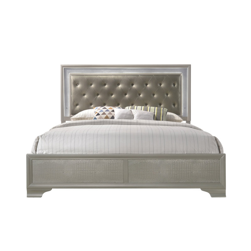 Mobilier de chambre à coucher capitonné moderne à motif de peau de crocodile Champagne