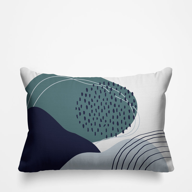 Coussin décoratif intérieur / extérieur Mid-Century Cyn, Turquoise / bleu marine