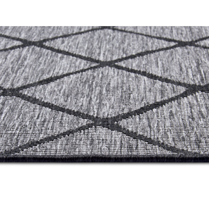 Malaga Flatweave Night Silver Rug, Rectangle 80 x 150cm
