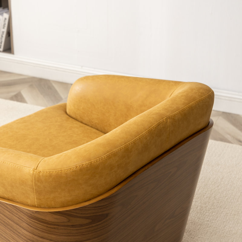 Fauteuil demi-tonneau rotatif en simili cuir Andretta, Jaune