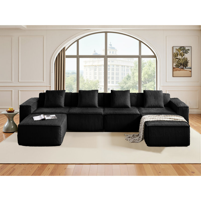 L-shaped or U-shaped corduroy modular sofa, freely configurable, boneless design, Black Corduroy