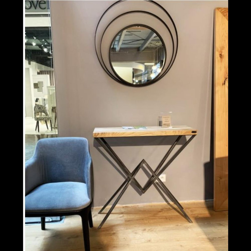 Baudilio Round Metal Framed Wall Mounted Accent Mirror in Black