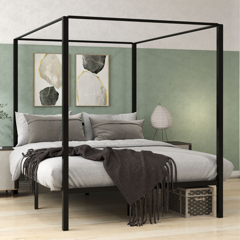 Metal Canopy Bed, Black, Queen
