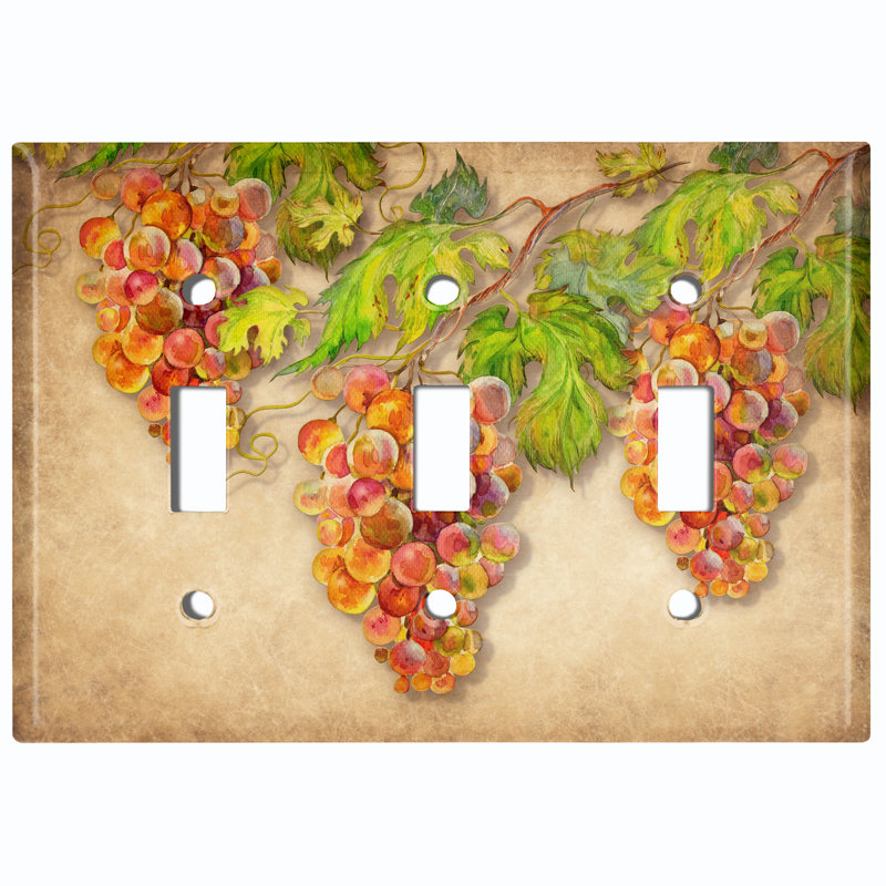 Kitchen Grape Vine Wine Paint Print 3 - Gang Toggle Light Switch Standard Wall Plate