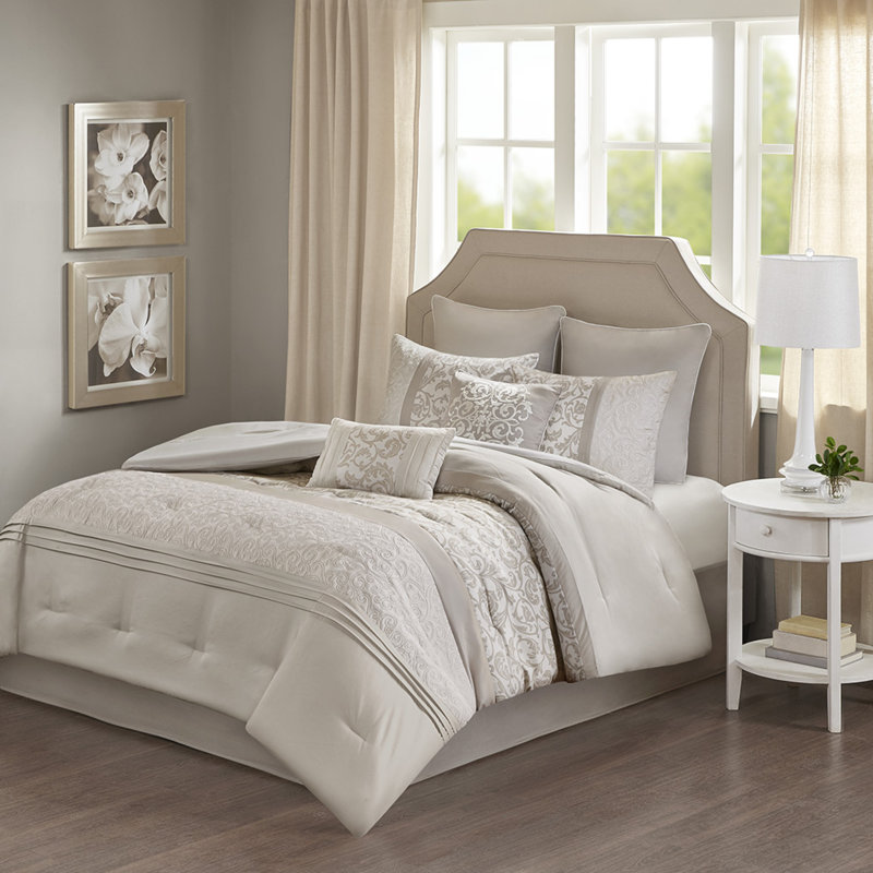 Ramsey Embroidered King 8-piece Comforter Set - Neutral Elegance
