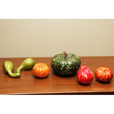 Ensemble de 6 gourdes et citrouilles rouges et vertes 6,75 po