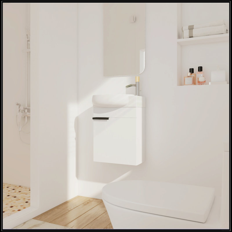 Meuble-lavabo à fermeture en douceur avec lavabo, Blanc brillant