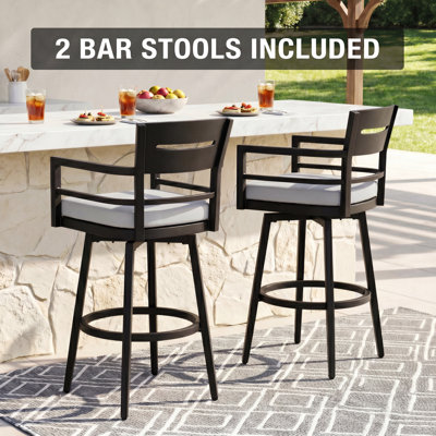 2PCS All-Weather Aluminum 30" Seat Height Outdoor Patio Swivel Bar Stools with Cushion