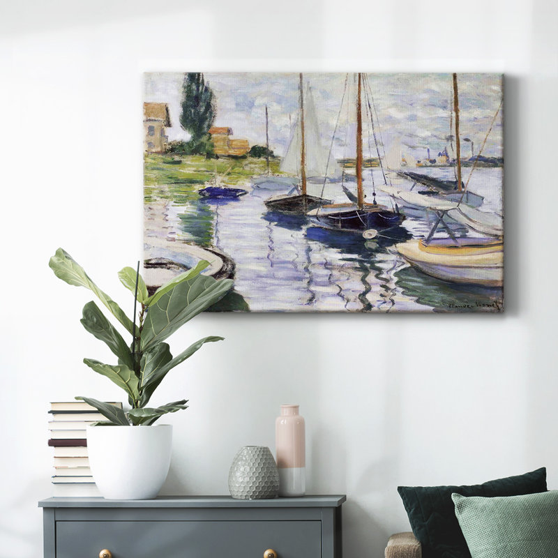Bateaux sur une toile tendue, H 12 po x l 18 po