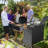 Matte Grey Patio Rolling Cooler With Side Table Boards And Cupboard Function